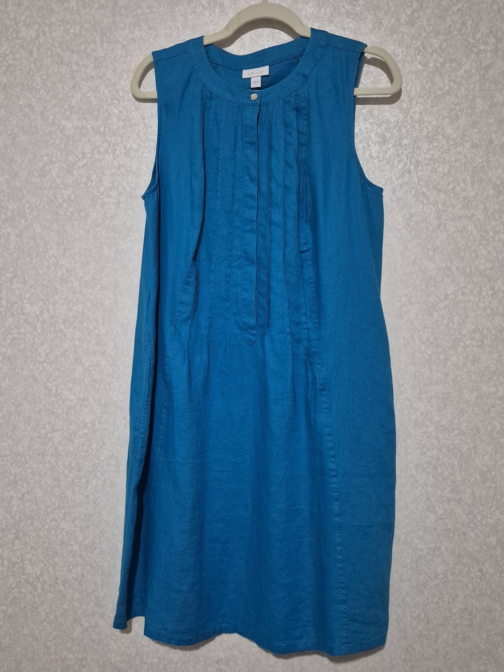 NWT J. Jill Teal Sleeveless LINEN Pintuck Tank Dress-Size:M